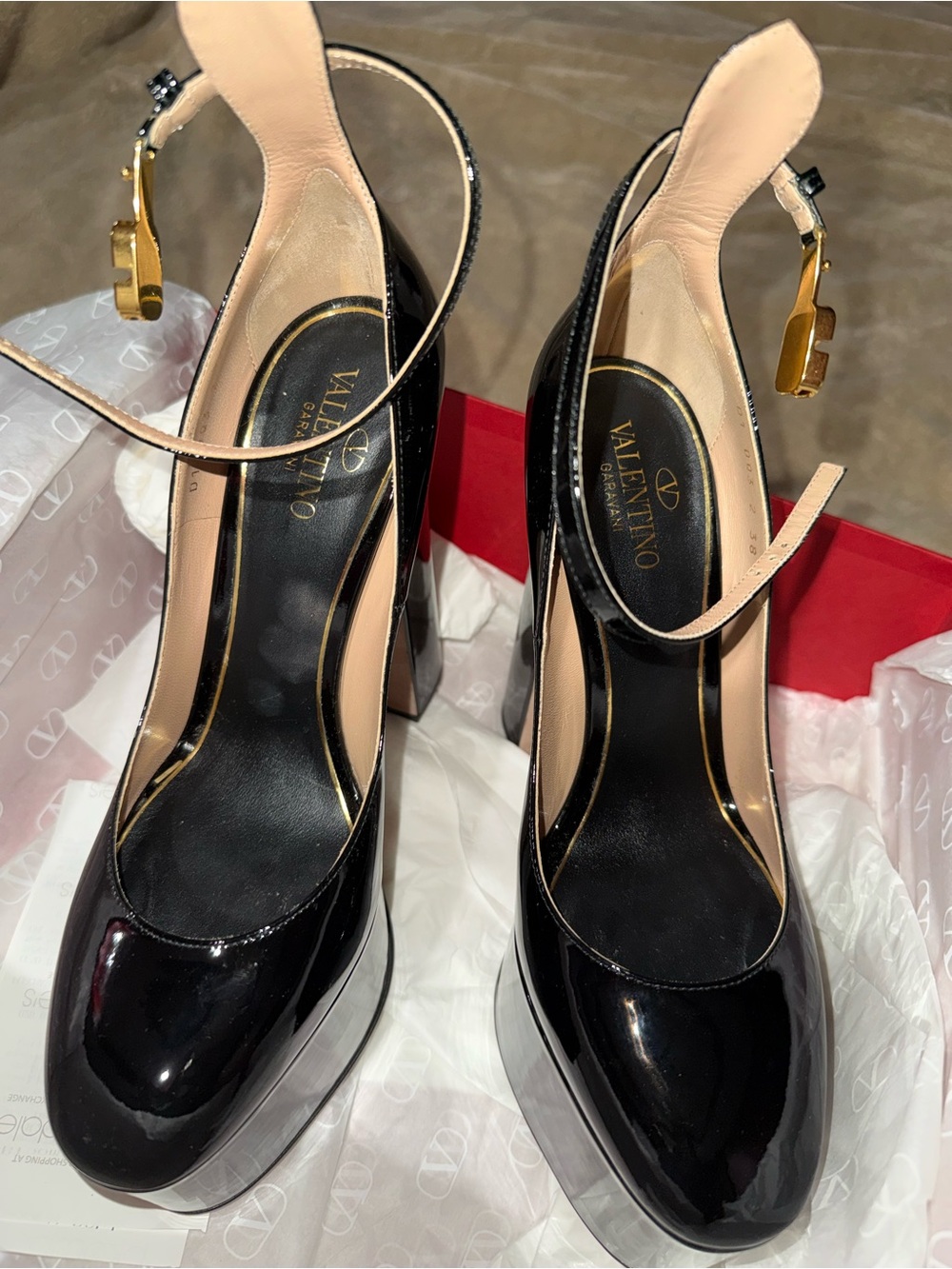 Valentino Black Patent Leather Platform Slingback Pumps
